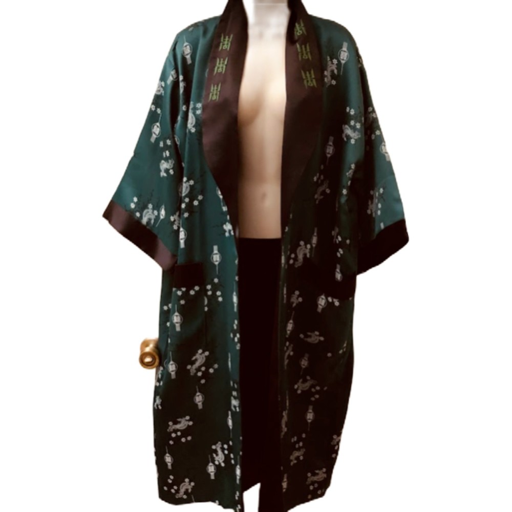 Unique Vintage Green and Black Floral Robe